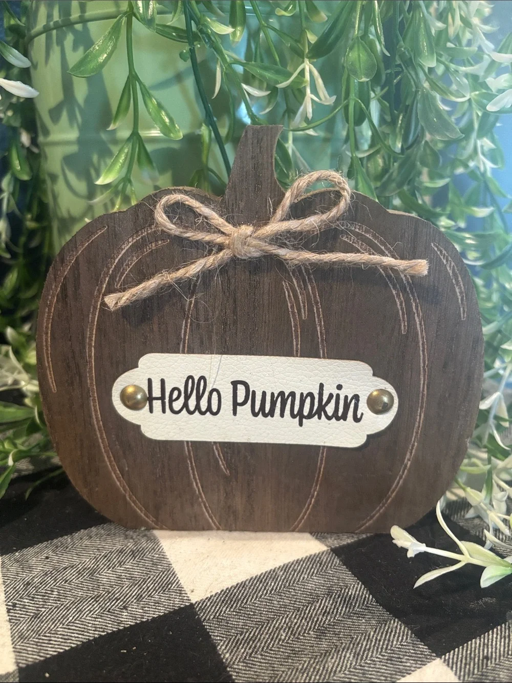 Hello Pumpkin Wood Pumpkin Sign - Rustic Brown Fall Decor